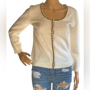 Wera Stockholm Ivory and gold  Lambswool Angora and beaded cardigan sweater